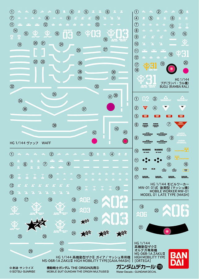 BANDAI Model Kit Gunpla Gundam Decal 119 MS Gundam Origin Mult 3