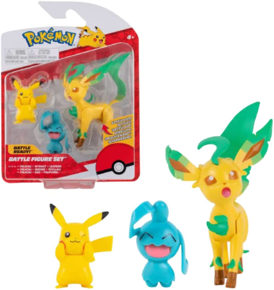 Pokemon Action Figures Pikachu Wynaut e Leafeon Pack 3 Personaggi 8 Cm BOTI