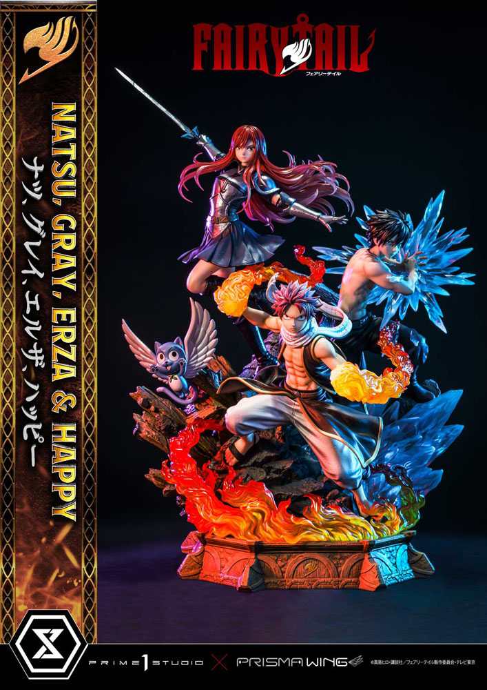 Fairy Tail Statua Natsu Gray Erza e Happy Deluxe Bonus Version 57 Cm