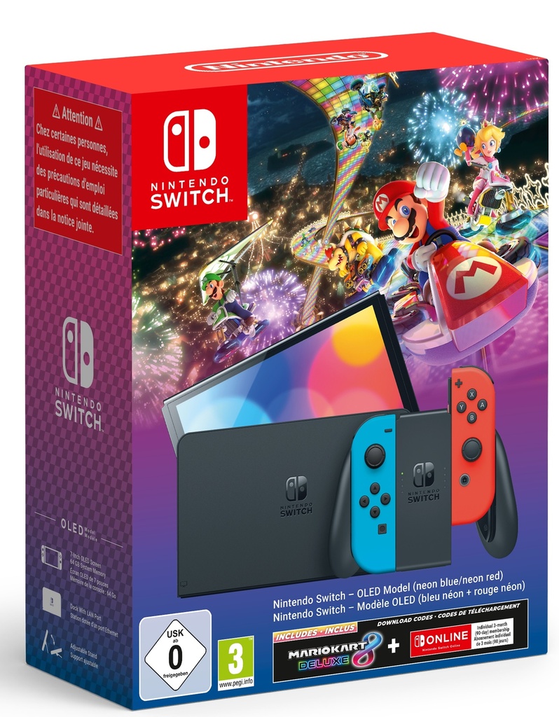 Nintendo Switch Oled + Mario Kart 8 Deluxe + Abbonamento Online 3 Mesi (Neon)