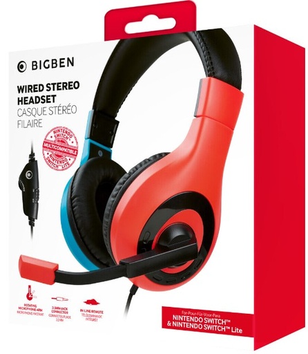 [ACSW0230] Cuffie Wired Stereo Headset (Rosso E Blu, Switch, Oled, Lite)