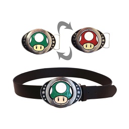 [274015] Fibbia reversibile Nintendo - Mushroom Verde o Rosso con Cintura Nera (Taglia XL)